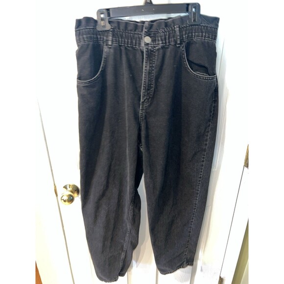 ZARA Jeans Womens XL Black Washed Paper Bag High-Waisted Mom Tapered Leg Retro - Picture 9 of 9